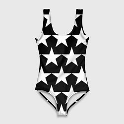 Женский купальник-боди Белые звёзды на чёрном фоне 2