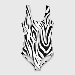 Купальник-боди 3D женский Черно-белая зебра, цвет: 3D-принт