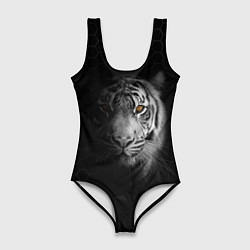 Купальник-боди 3D женский Тигр черно-белый соты, цвет: 3D-принт