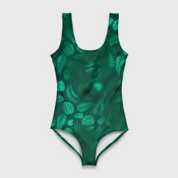 Женский купальник-боди Яркие зеленые листья