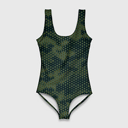 Женский купальник-боди Абстрактный геометрический зеленый камуфляж