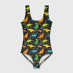 Женский купальник-боди Разноцветные Динозавры
