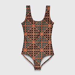 Купальник-боди 3D женский Абстракция из синих и черных квадратов и треугольн, цвет: 3D-принт