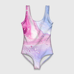 Женский купальник-боди Абстрактные краски голубой, розовый