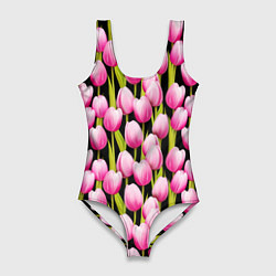 Женский купальник-боди Цветы Розовые Тюльпаны