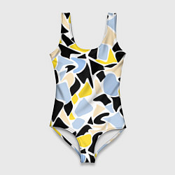 Женский купальник-боди Абстрактный узор в желто-голубых тонах на черном ф