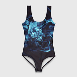 Купальник-боди 3D женский Неоновые пары дыма - Синий, цвет: 3D-принт
