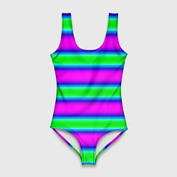 Женский купальник-боди Зеленый и фиолетовые яркие неоновые полосы striped