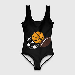 Купальник-боди 3D женский Спортивные мячи, цвет: 3D-принт