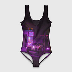 Купальник-боди 3D женский Неоновый ночной переход - Фиолетовый, цвет: 3D-принт