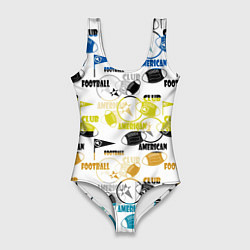 Купальник-боди 3D женский American football sports pattern, цвет: 3D-принт