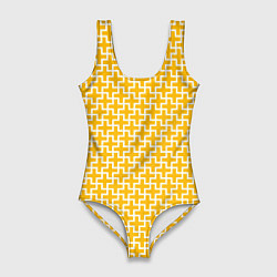Женский купальник-боди Белые крестики на желтом фоне