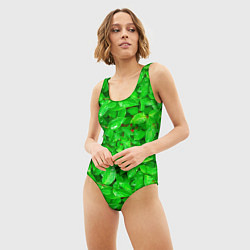 Купальник-боди 3D женский Зелёные листья - текстура, цвет: 3D-принт — фото 2