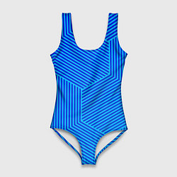 Купальник-боди 3D женский Blue geometry линии, цвет: 3D-принт