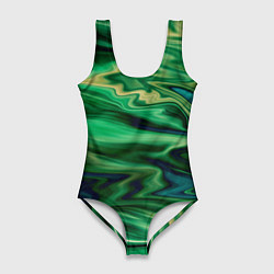 Женский купальник-боди Абстрактный узор в зеленых тонах