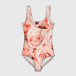 Купальник-боди 3D женский Нежно - розовые Розы, цвет: 3D-принт