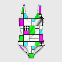 Женский купальник-боди Неоновый геометрический узор с черными линиями