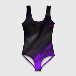 Купальник-боди 3D женский Черно-фиолетовая геометрическая абстракция, цвет: 3D-принт