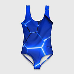 Купальник-боди 3D женский Синие неоновые геометрические плиты, цвет: 3D-принт