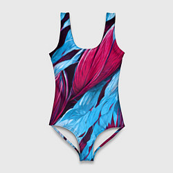 Купальник-боди 3D женский Яркие экзотические перья, цвет: 3D-принт