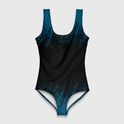 Женский купальник-боди Синие штрихи на черном
