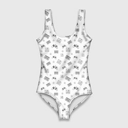 Купальник-боди 3D женский 90s pattern on white, цвет: 3D-принт