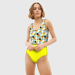 Купальник-боди 3D женский Желтый неоновый комбинированный узор, цвет: 3D-принт — фото 2