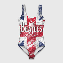 Купальник-боди 3D женский The Beatles - лого на фоне флага Великобритании, цвет: 3D-принт
