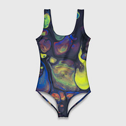 Купальник-боди 3D женский Неоновые светящиеся камни, цвет: 3D-принт