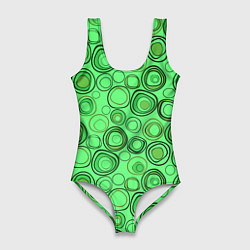 Купальник-боди 3D женский Ярко-зеленый неоновый абстрактный узор, цвет: 3D-принт
