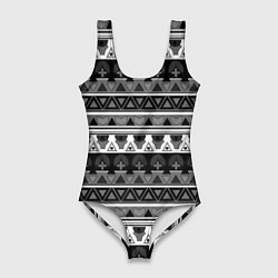 Купальник-боди 3D женский Черно-белый скандинавский орнамент, цвет: 3D-принт