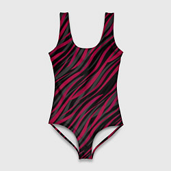 Купальник-боди 3D женский Модный полосатый красно- черный узор Зебра, цвет: 3D-принт