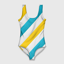 Женский купальник-боди Желтые и синие полосы