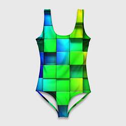 Купальник-боди 3D женский Цветные неоновые кубы, цвет: 3D-принт