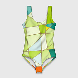 Купальник-боди 3D женский Абстрактный салатовый стеклянный паттерн, цвет: 3D-принт