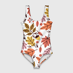 Купальник-боди 3D женский Осенний паттерн - листья, цвет: 3D-принт