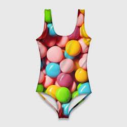 Купальник-боди 3D женский Много ярких конфет, цвет: 3D-принт