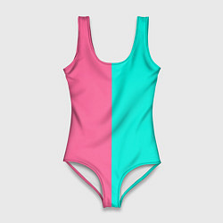 Купальник-боди 3D женский Розово бирюзовый, цвет: 3D-принт