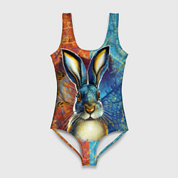 Купальник-боди 3D женский Огненный новогодний кролик, цвет: 3D-принт