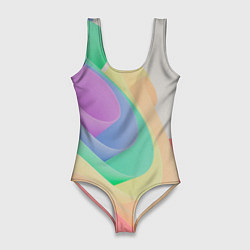 Купальник-боди 3D женский Волнообразные разноцветные листы, цвет: 3D-принт