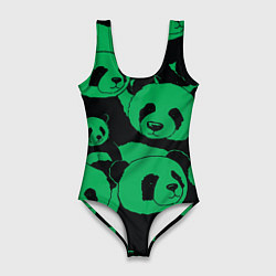Купальник-боди 3D женский Panda green pattern, цвет: 3D-принт