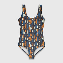 Купальник-боди 3D женский Цифры с полоской гранж, цвет: 3D-принт