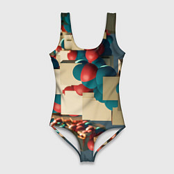Купальник-боди 3D женский Абстрактное совмещение кубиков и шаров, цвет: 3D-принт
