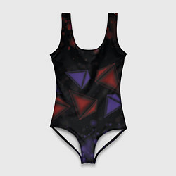Купальник-боди 3D женский Красные и синие треугольники, цвет: 3D-принт