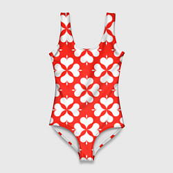 Купальник-боди 3D женский Четырехлистный клевер красный, цвет: 3D-принт