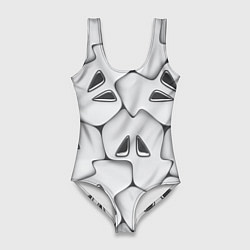 Купальник-боди 3D женский Металло-чешуйчатая серая броня, цвет: 3D-принт