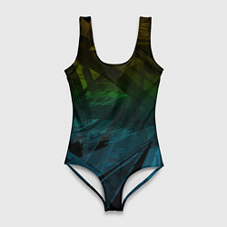 Купальник-боди 3D женский Черный абстрактный узор на сине-зеленом фоне, цвет: 3D-принт