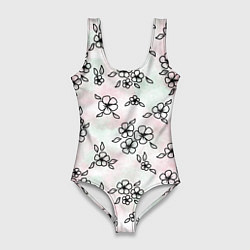 Купальник-боди 3D женский Цветы сакуры на акварельном фоне - паттерн, цвет: 3D-принт