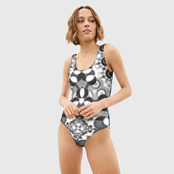 Купальник-боди 3D женский Бело-серый этнический узор, цвет: 3D-принт — фото 2