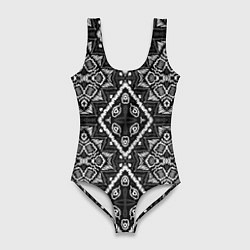 Купальник-боди 3D женский Черно-белый этнический восточный орнамент, цвет: 3D-принт